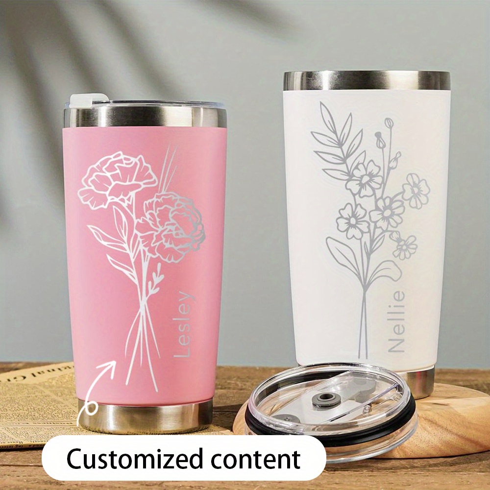 Coffee Tea Name - Custom Name Carnation Birth Flower 20oz