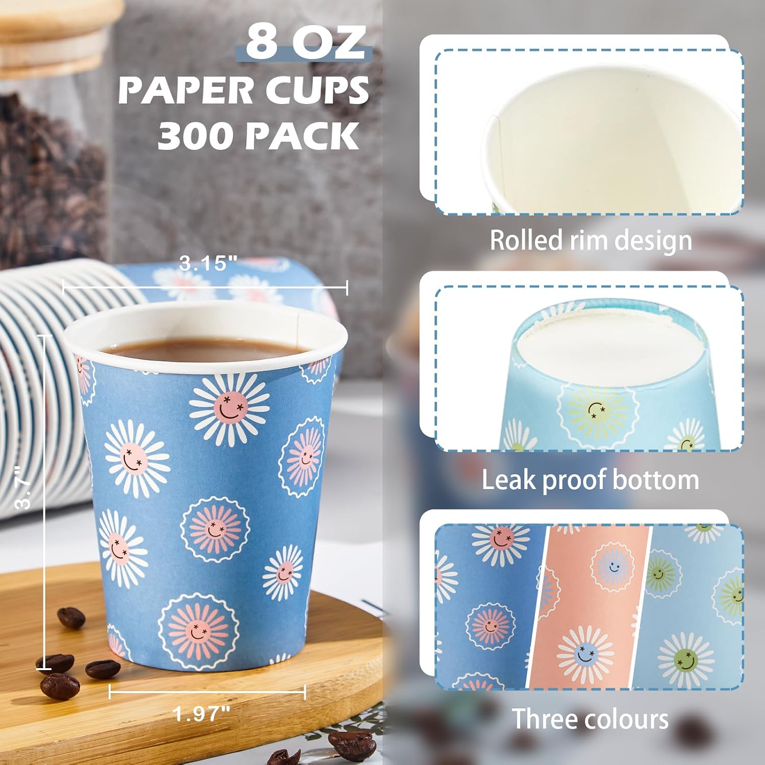 300 Pack 8oz Disposable Paper  - Coffee Tea Images ulasan dan harga