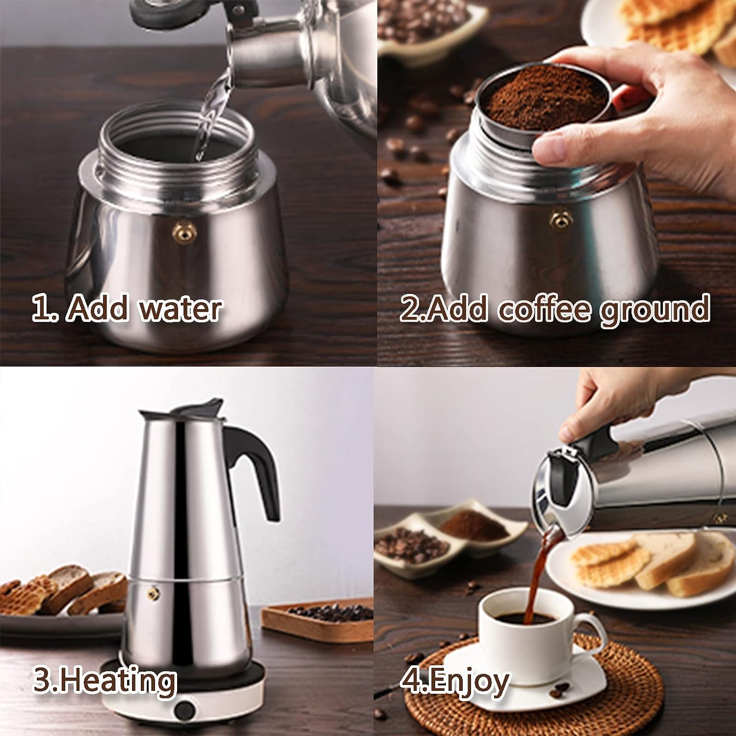 4/6/9 Cups Moka Pot Caffe Mach - Moka Pot Stove ulasan dan harga