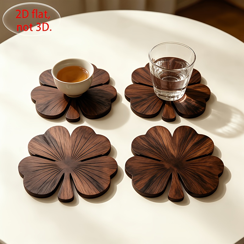 4Pcs 2D Flat Clover Wooden Coa - Coffee Tea And Sugar Set ulasan dan harga
