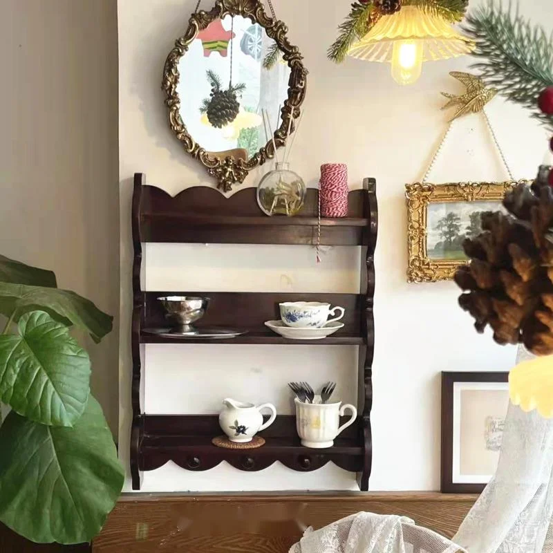 Retro Solid Wood Wall Shelf An - Coffee Tea Images ulasan dan harga