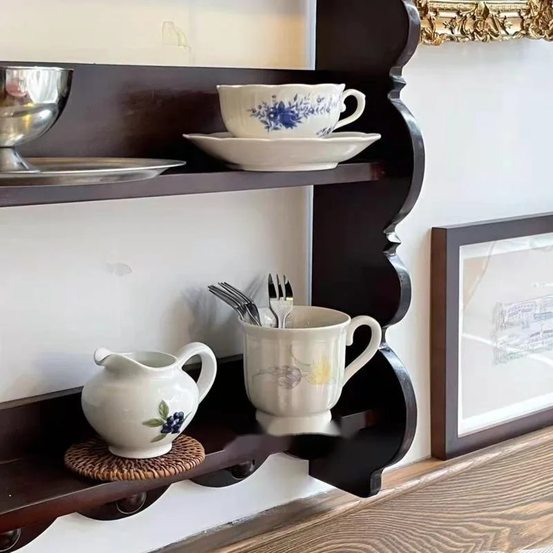 Retro Solid Wood Wall Shelf An - Coffee Tea Images ulasan dan harga