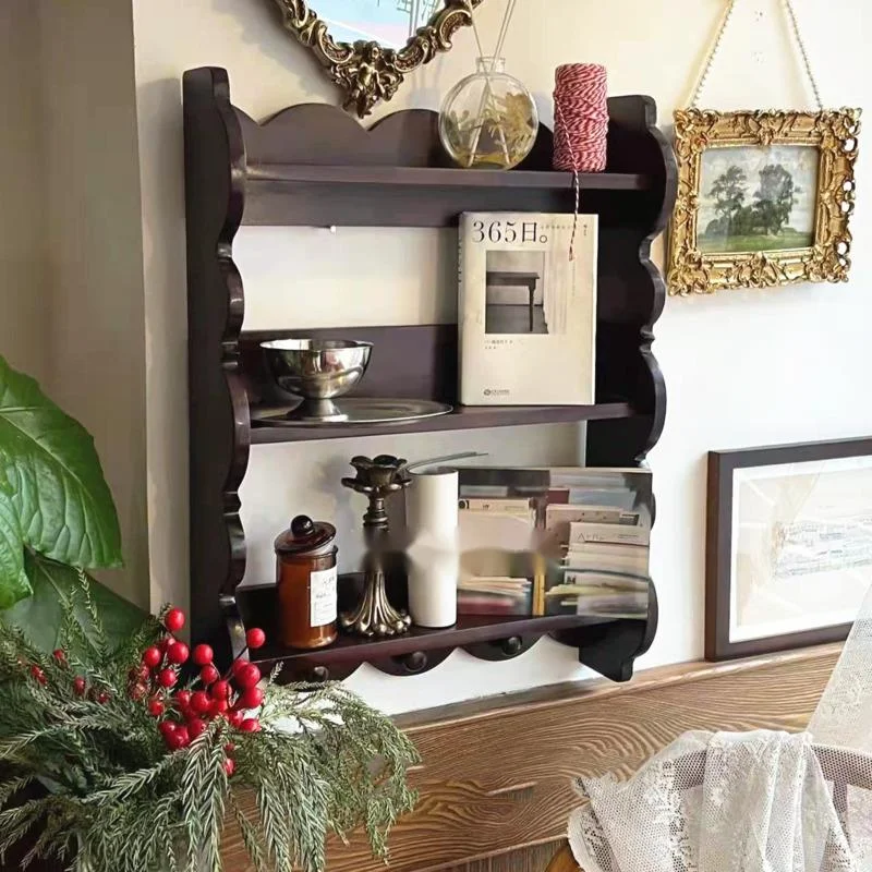 Retro Solid Wood Wall Shelf An - Coffee Tea Images ulasan dan harga