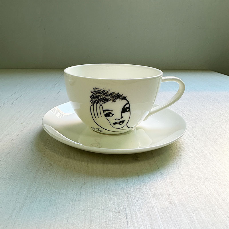 Ceramic Cup Hand Drawn Charact - Coffee Tea Images ulasan dan harga