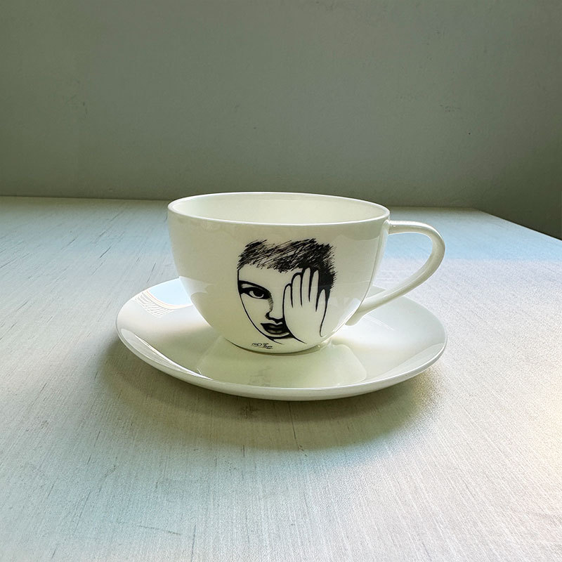 Ceramic Cup Hand Drawn Charact - Coffee Tea Images ulasan dan harga