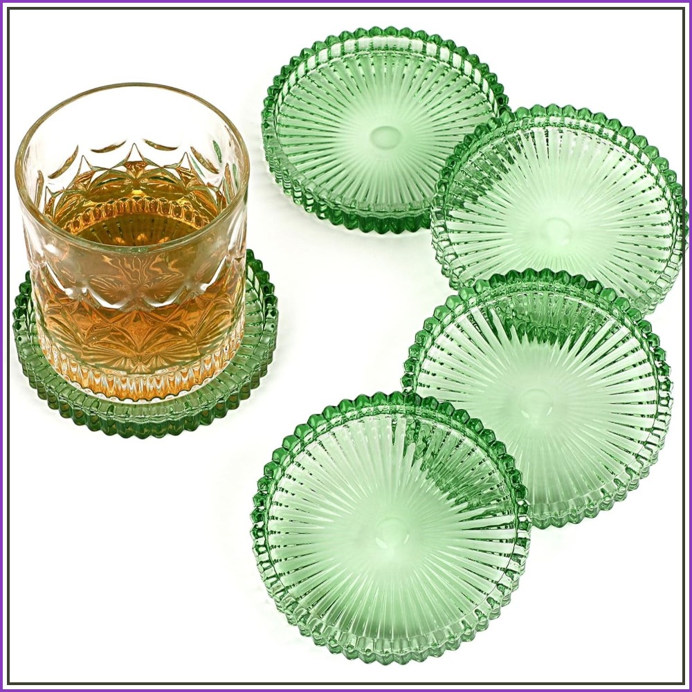 Modern Clear Glass Coaster Set - Coffee Tea Images ulasan dan harga
