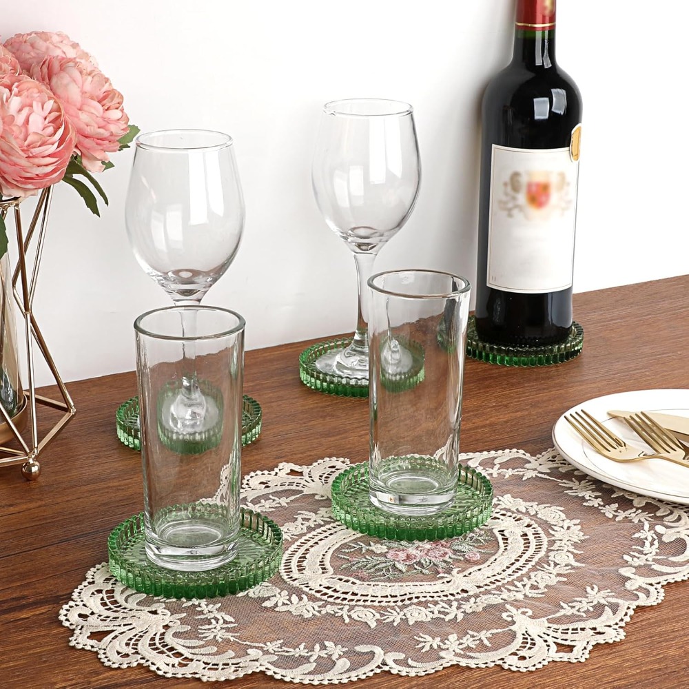 Modern Clear Glass Coaster Set - Coffee Tea Images ulasan dan harga