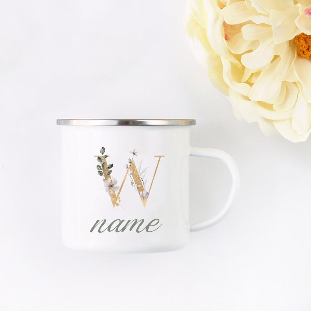 Floral Initial Name Cup Custom - Coffee Tea Name ulasan dan harga