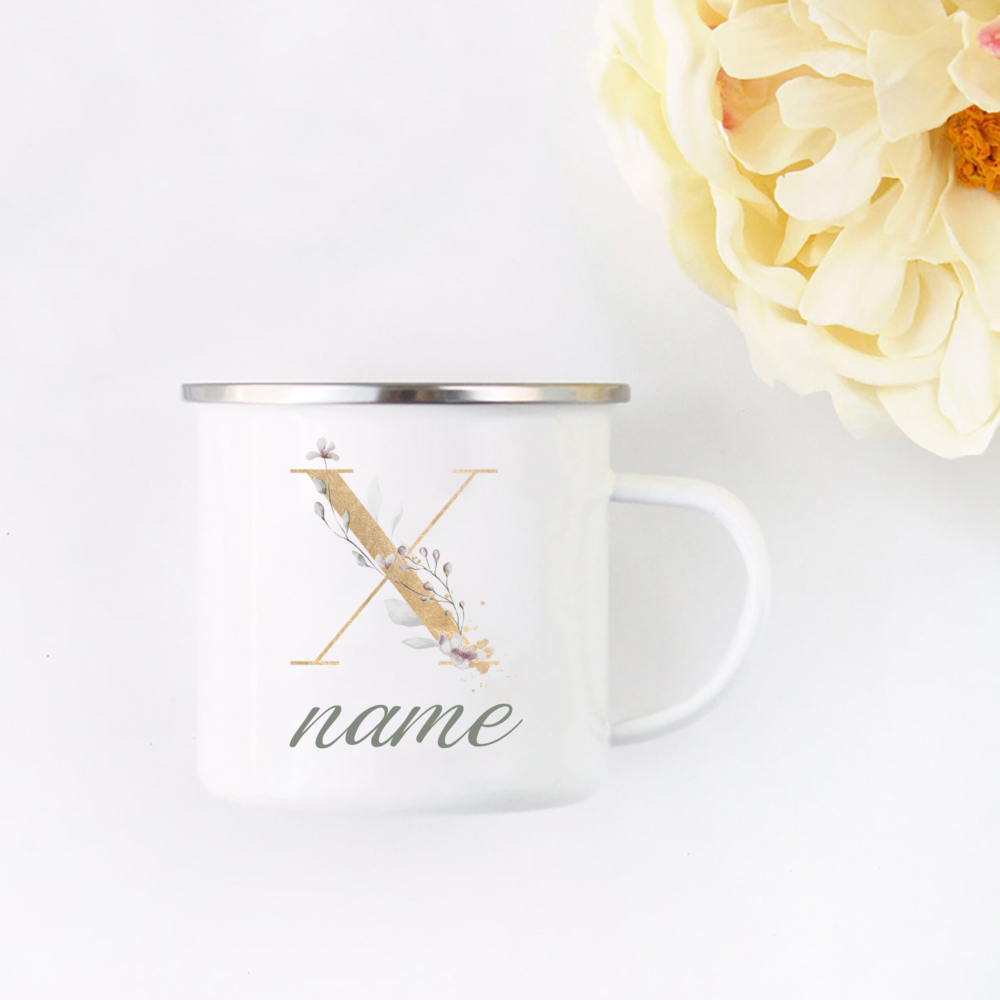 Floral Initial Name Cup Custom - Coffee Tea Name ulasan dan harga